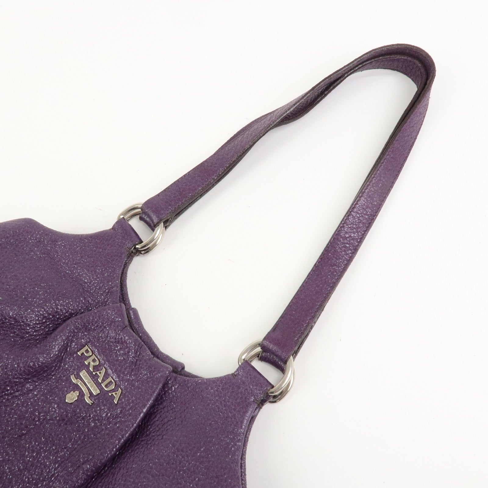 PRADA Leather Tote Bag Shoulder Bag Purple Silver