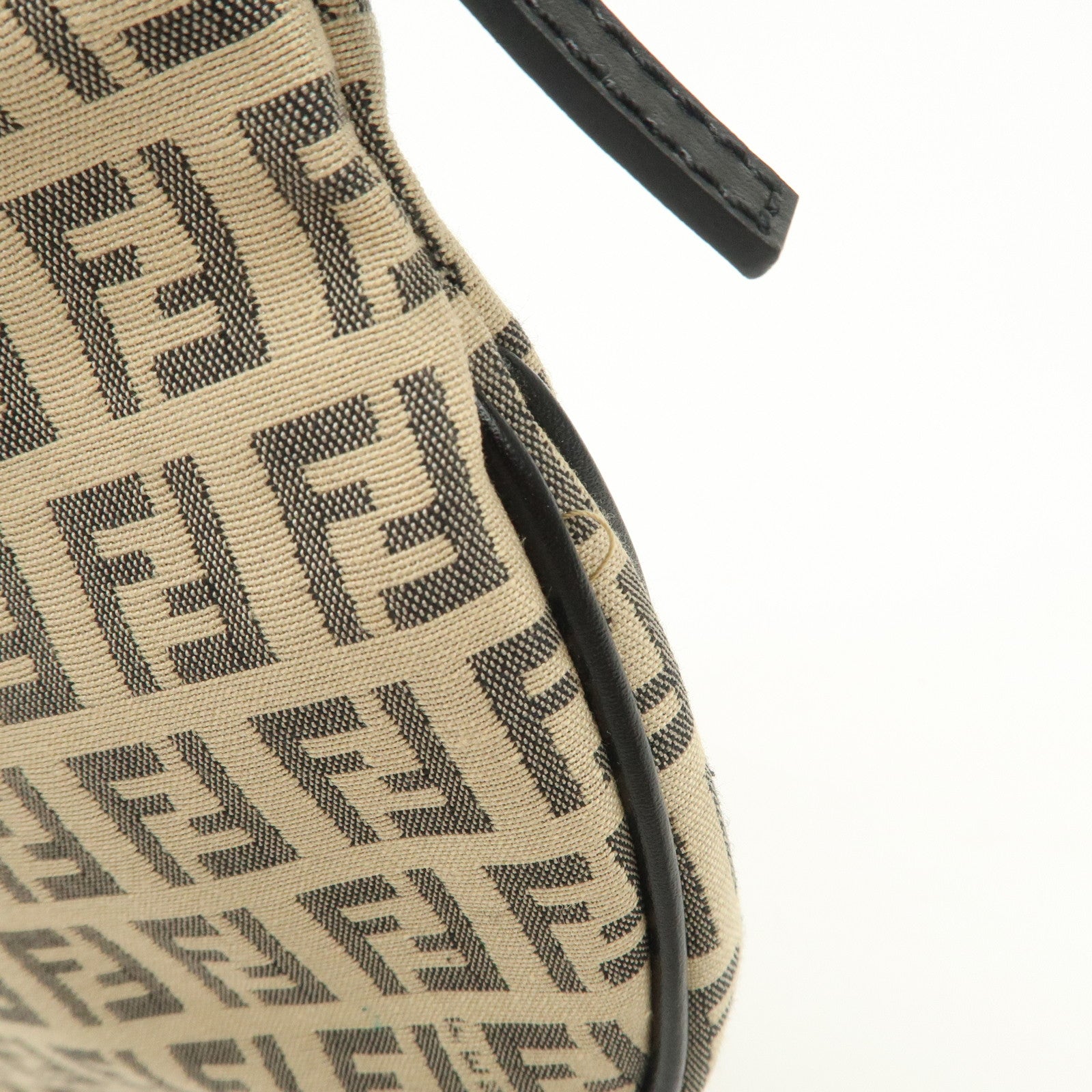 FENDI Zucchino Canvas Leather Shoulder Bag Beige Black 8BR312