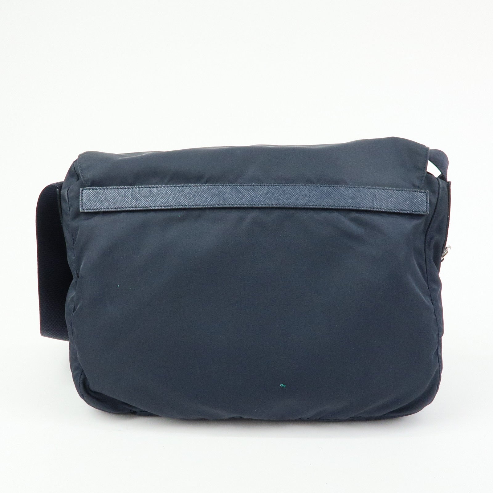 PRADA Triangle Logo Nylon Saffiano Leather Shoulder Bag Navy