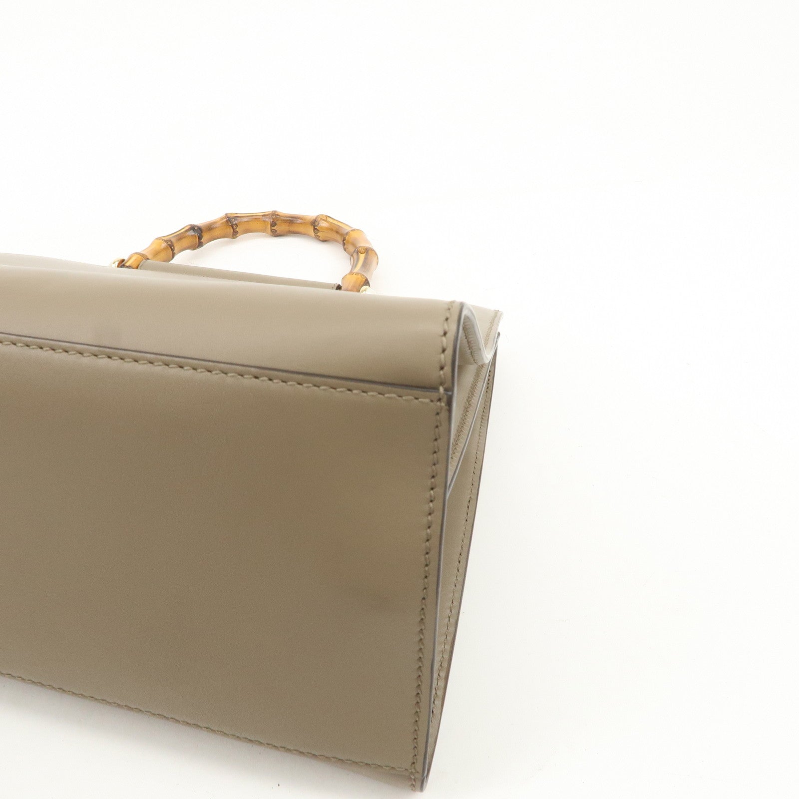 GUCCI Bamboo Nymphaea Leather 2Way Hand Shoulder Bag Gray 453764