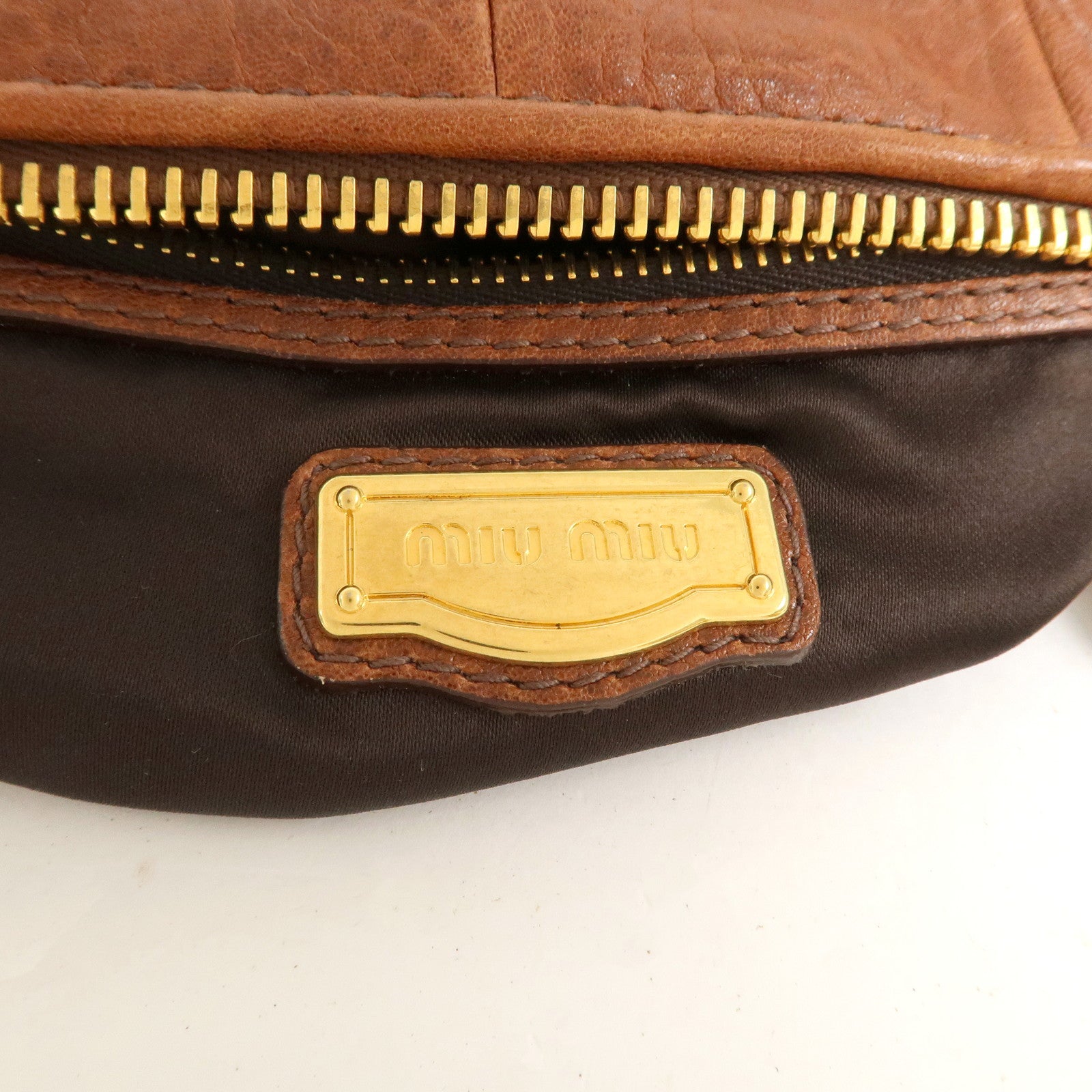 MIU MIU Logo Leather 2Way Bag Hand Bag Shoulder Bag Brown
