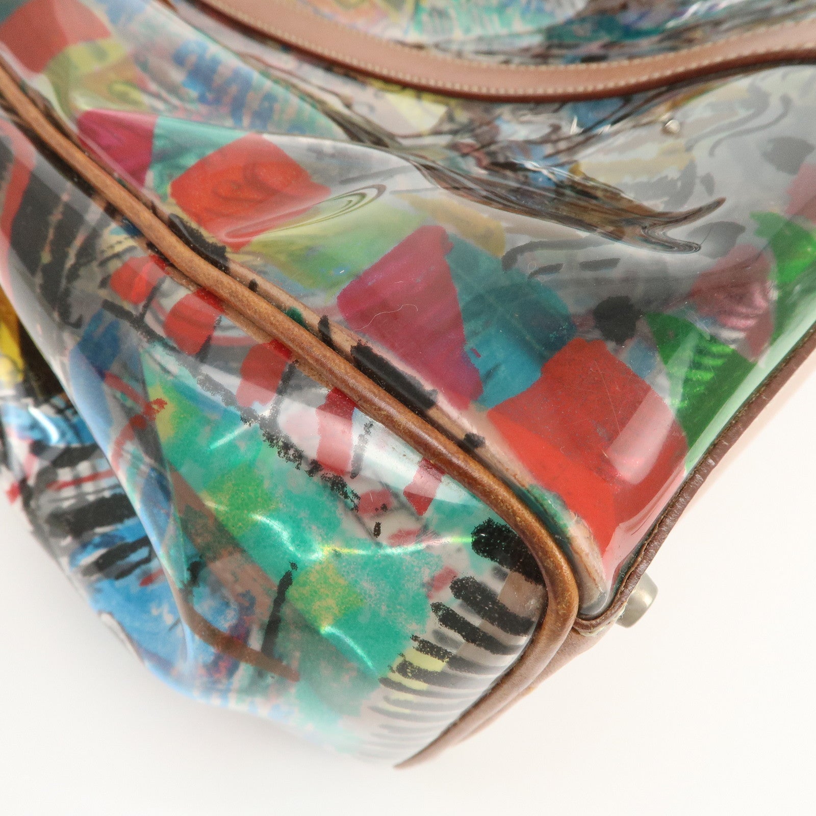 PRADA Venetian Print PVC Leather Tote Bag Clear Multicolor BR2515