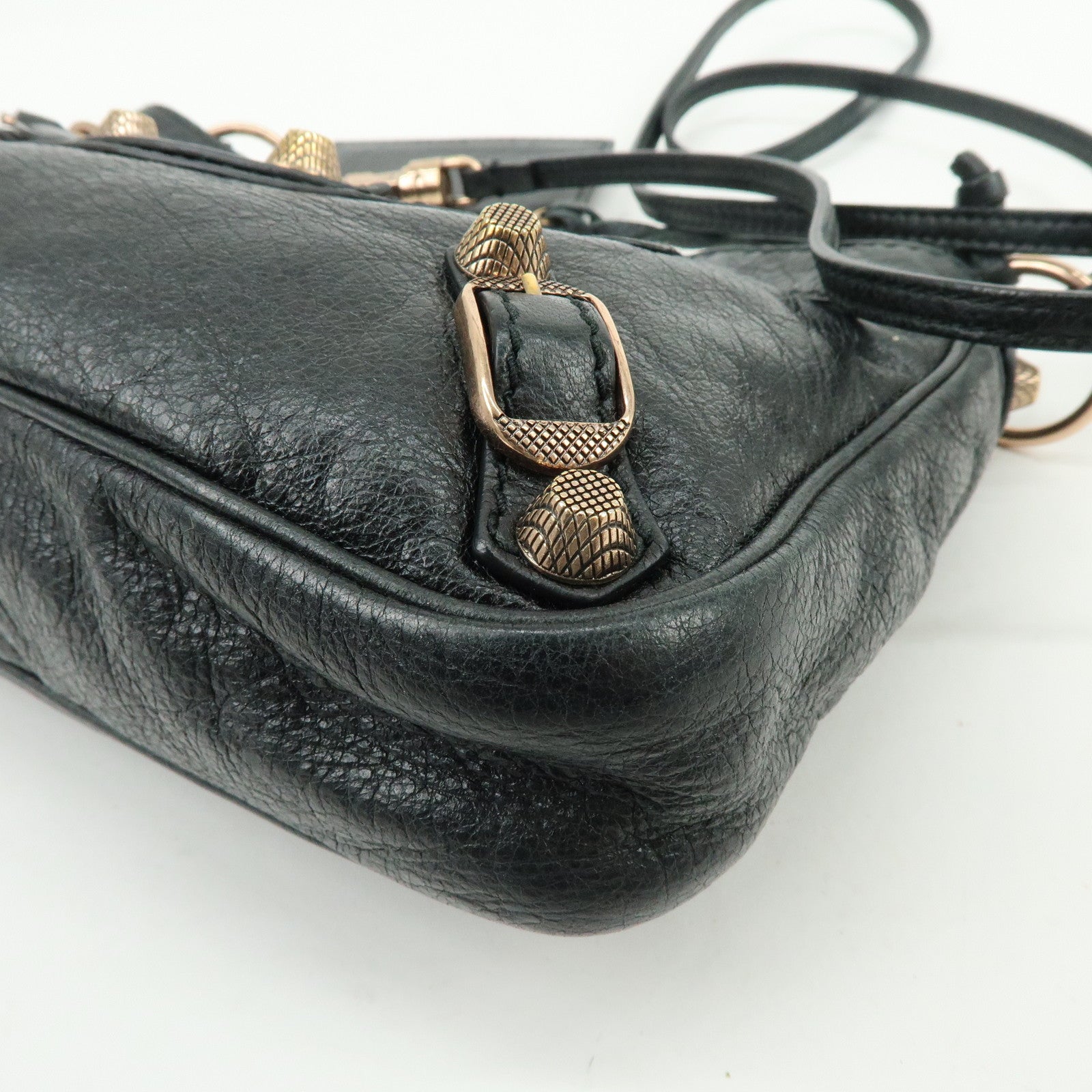 BALENCIAGA The Giant Hip Leather Shoulder Bag Black 237203