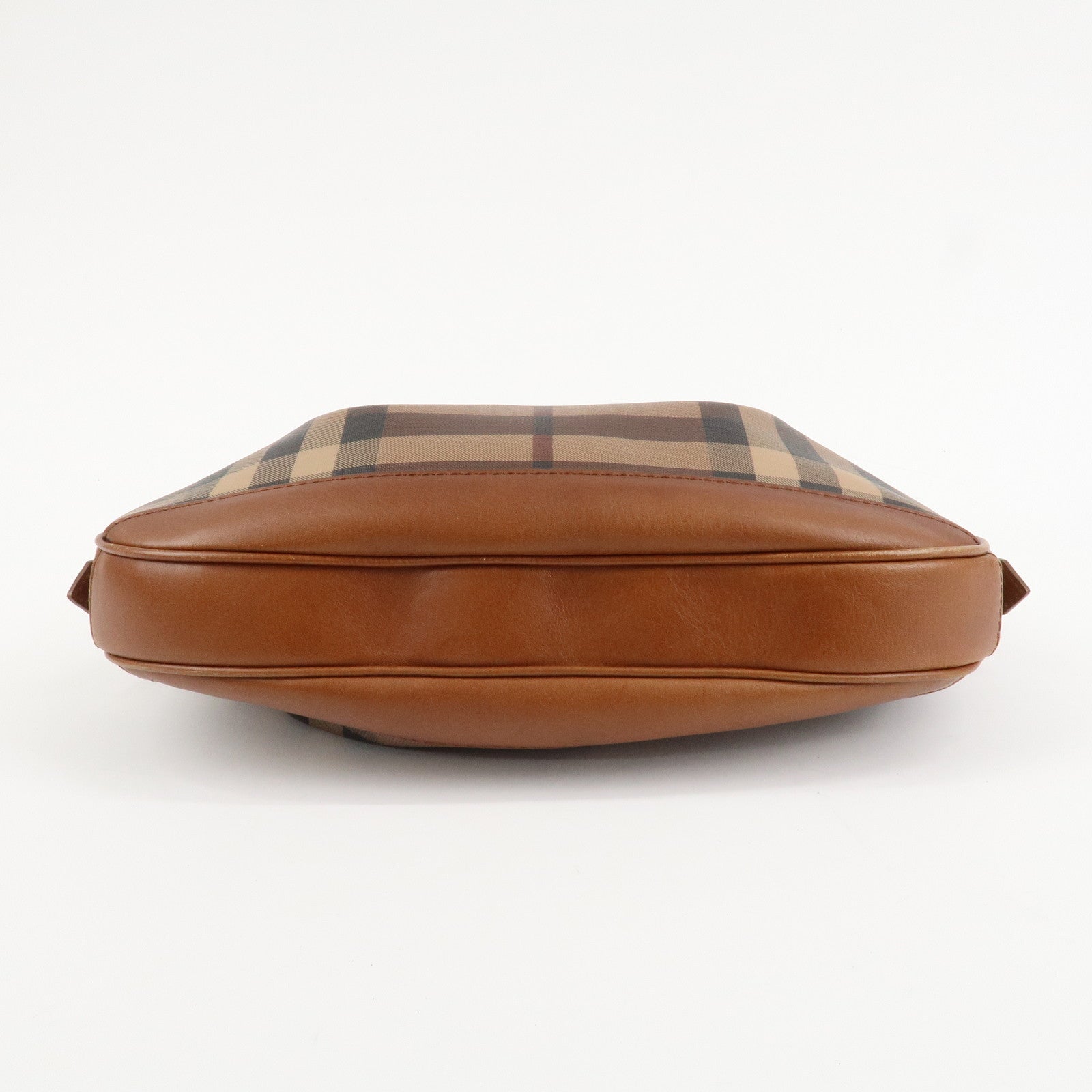 BURBERRY Nova Plaid PVC Leather Shoulder Bag Hand Bag Brown Used
