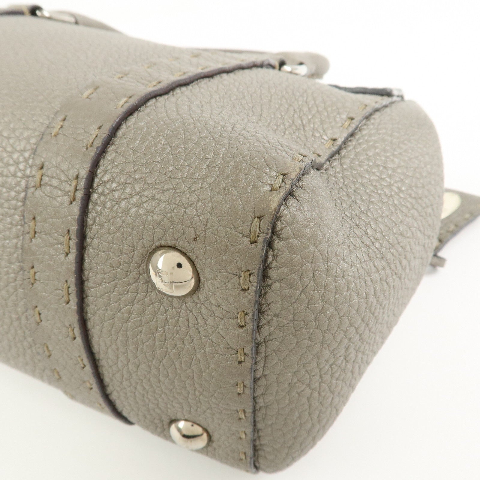 FENDI Seleria Mini Linda Leather Hand Shoulder Bag Greige 8BR486