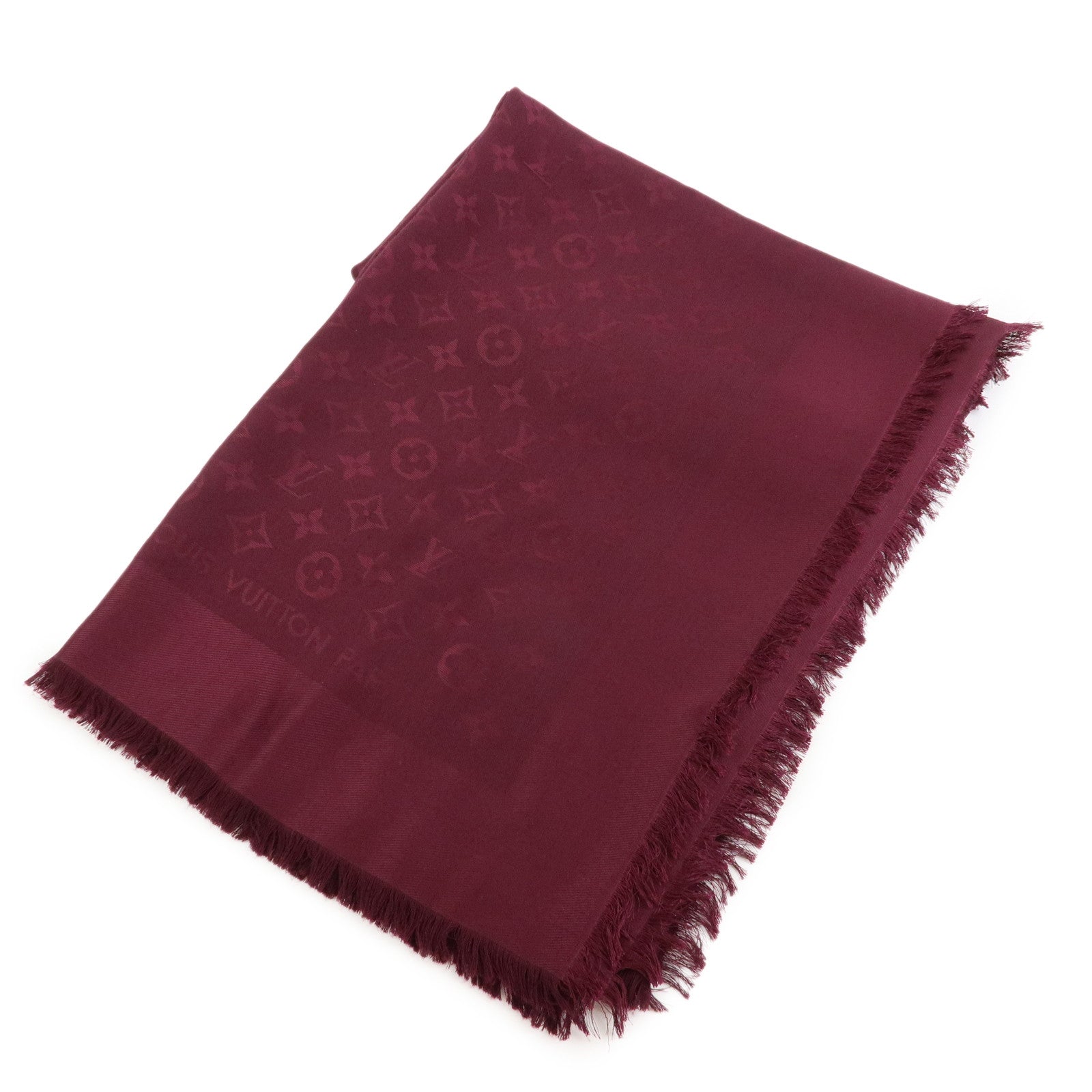 Louis Vuitton Monogram Shawl Silk Wool Large Scarf Burgundy M71359