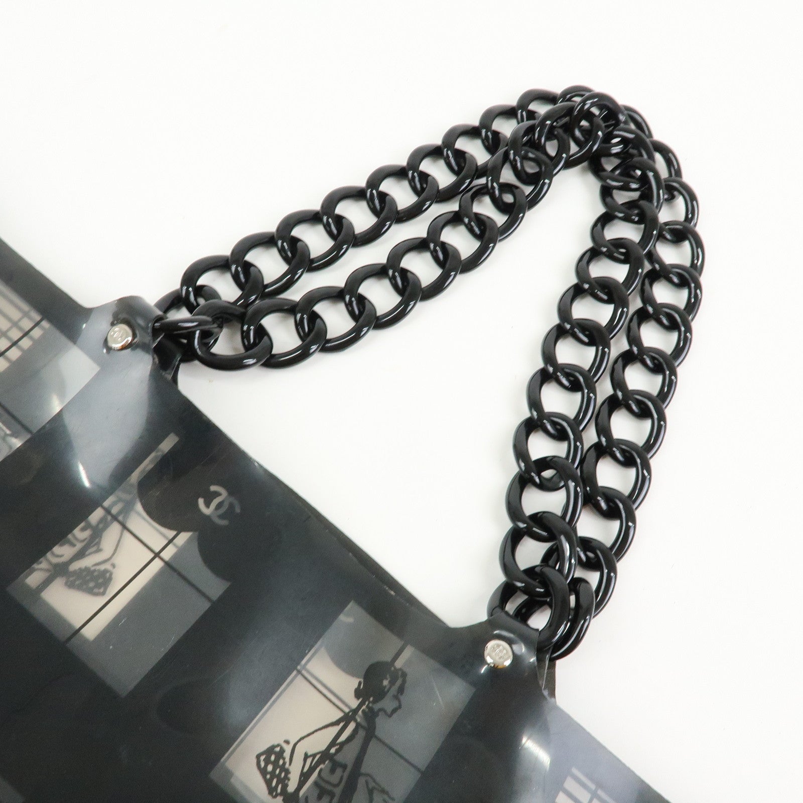 CHANEL Windows Line COCO Mark Vinyl Plastic Chain Tote Bag Black