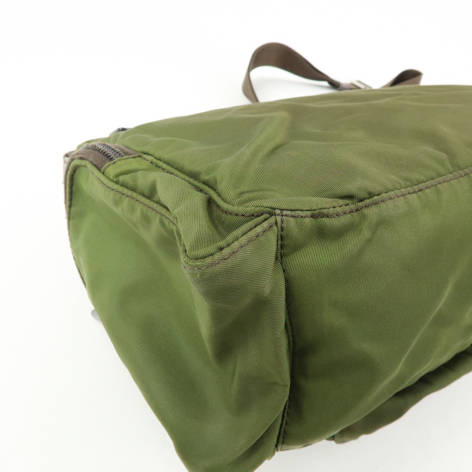 PRADA Triangle Logo Nylon Leather Shoulder Bag Khaki Brown