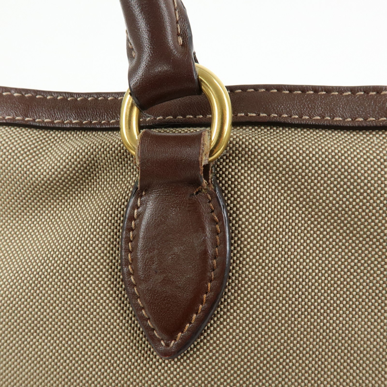 PRADA Triangle Logo Jacquard Leather Tote Bag Beige Brown 1BG158