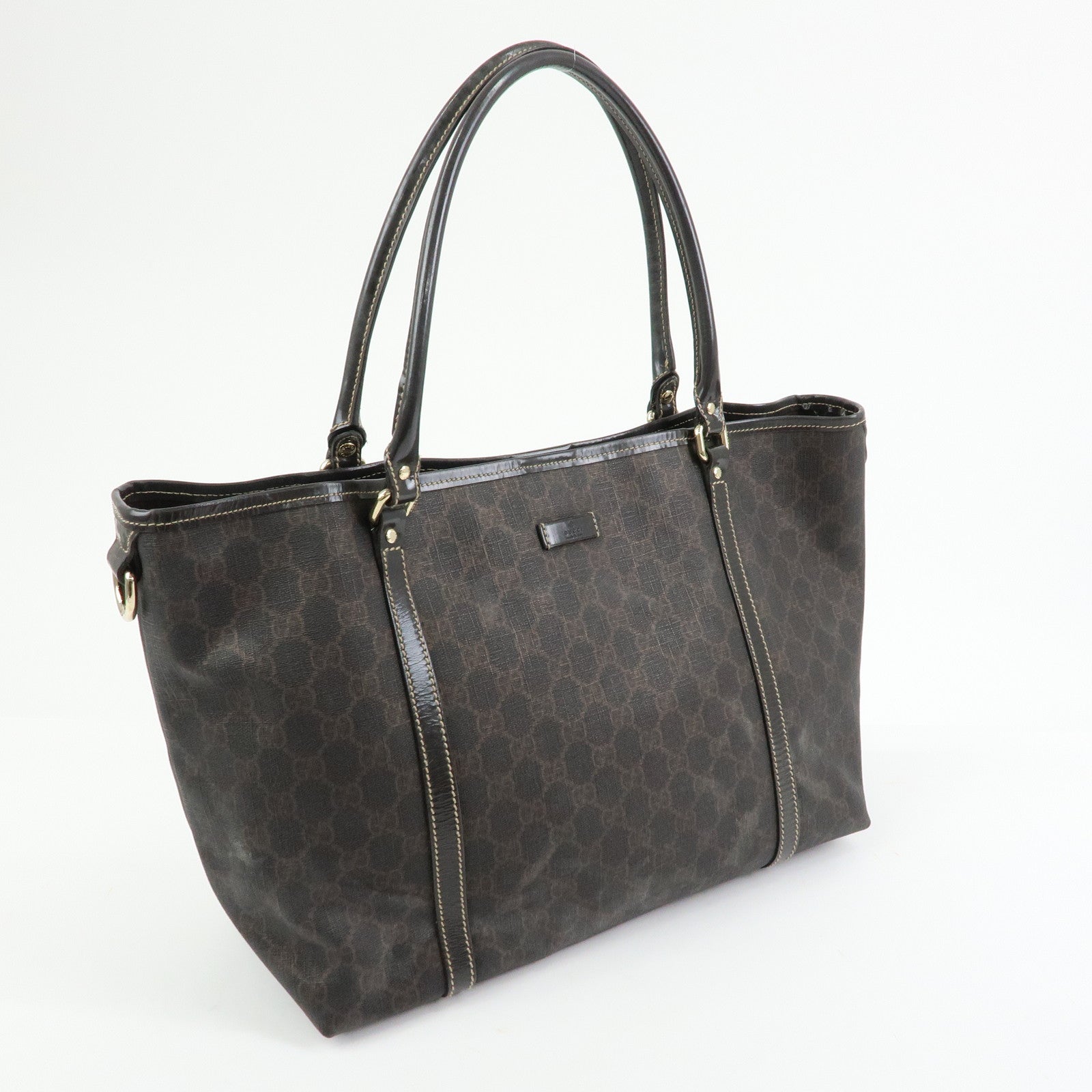 GUCCI GG Supreme Patent Leather Tote Bag Shoulder Bag Brown 197953