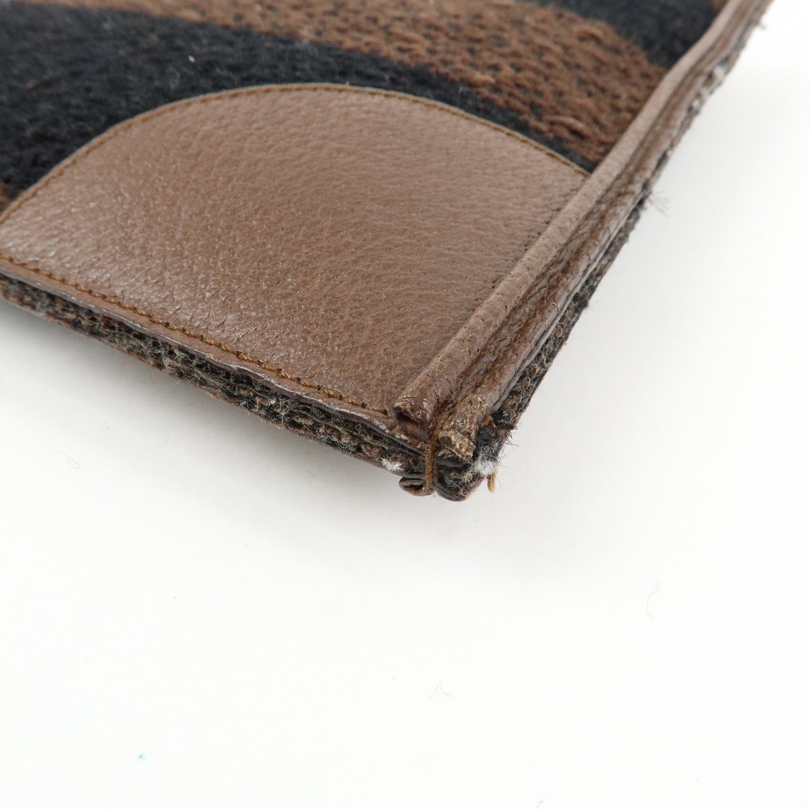 PRADA Triangle Logo Tweed Canvas Hand Bag Brown Black B11268