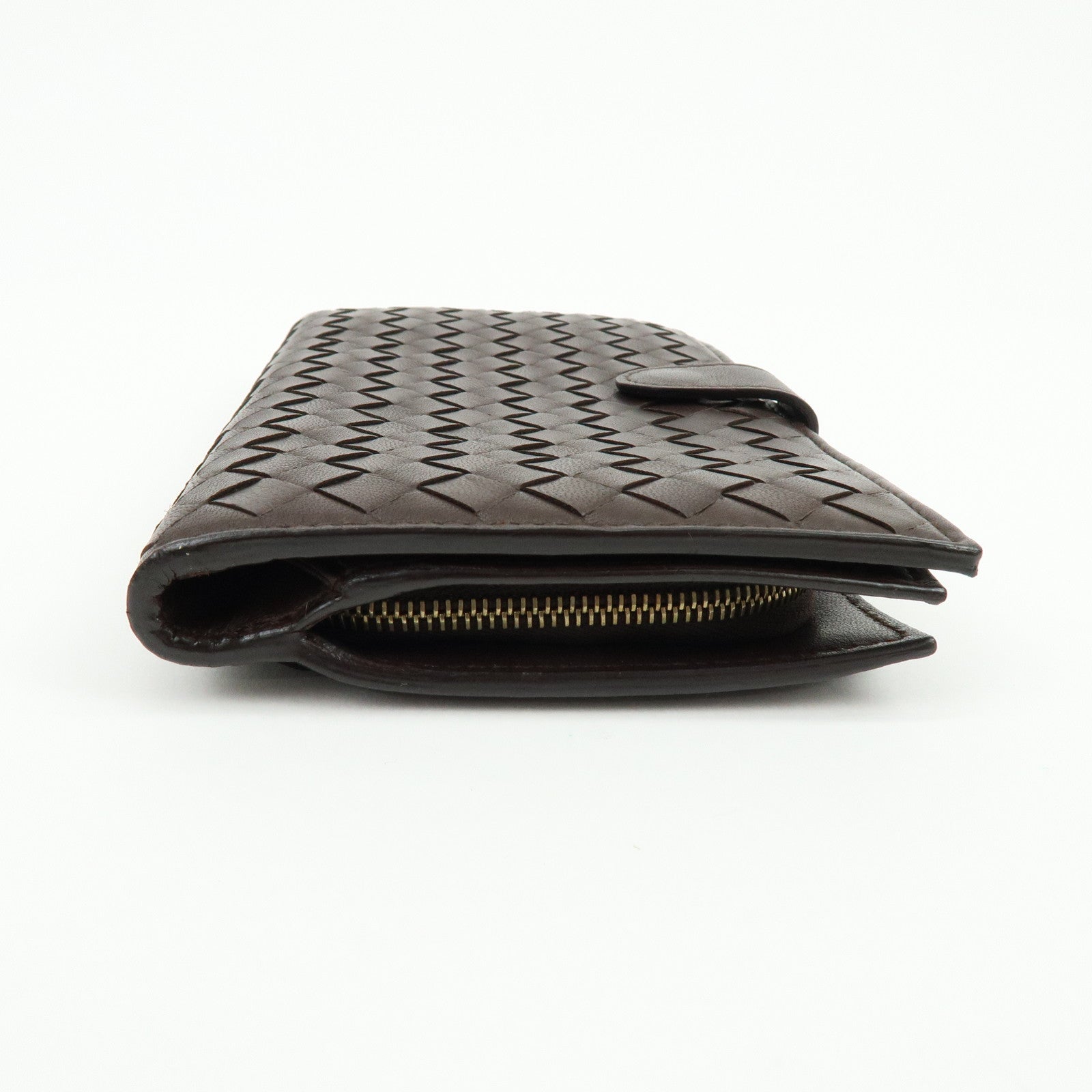 BOTTEGA VENETA Intrecciato Leather Bi-fold Long Wallet Brown 114074