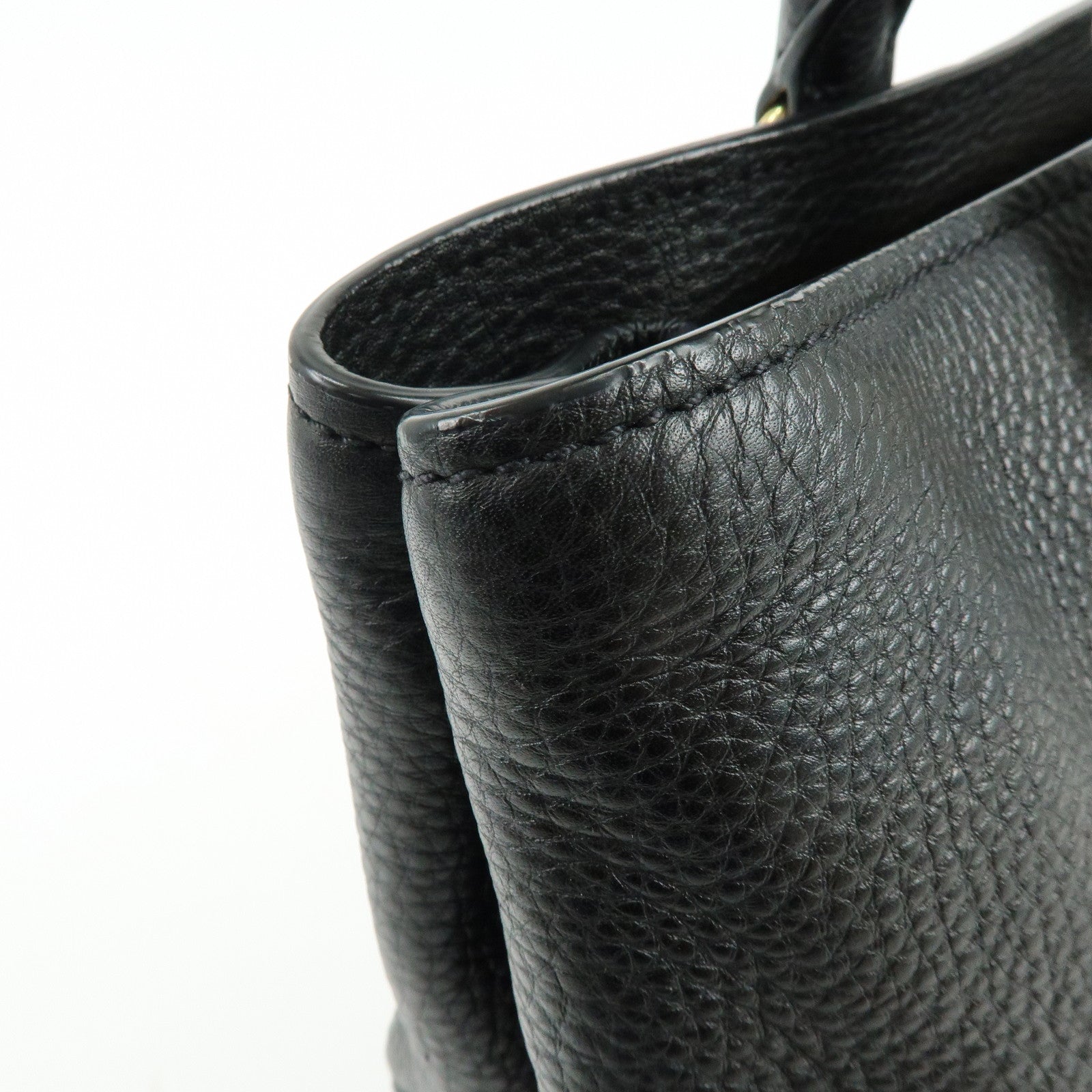 PRADA Calf Leather Tote Bag Hand Bag Black BN2579