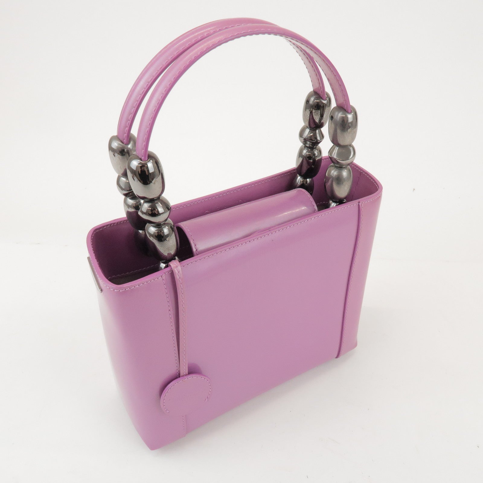 Christian Dior Maris Pearl Patent Leather Hand Bag Purple