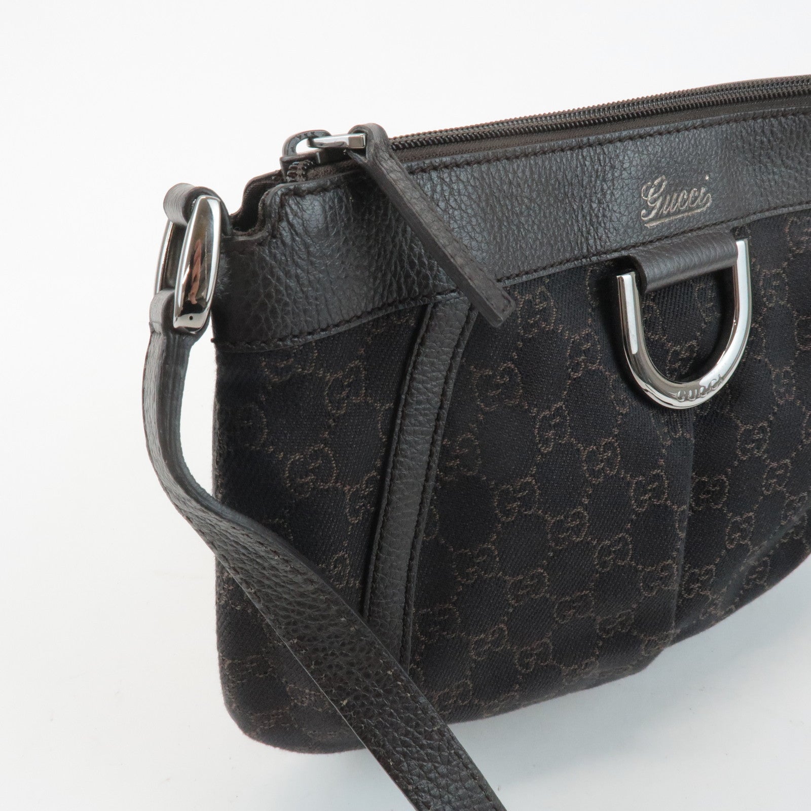 GUCCI Abbey GG Canvas Leather Shoulder Bag Dark Brown 265691 Used