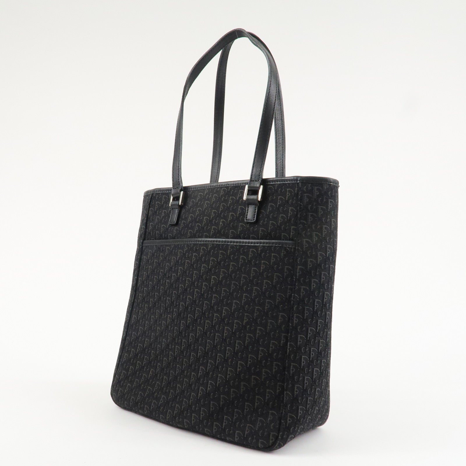 Christian Dior Trotter Leather Canvas Tote Bag Shoulder Bag Black Used