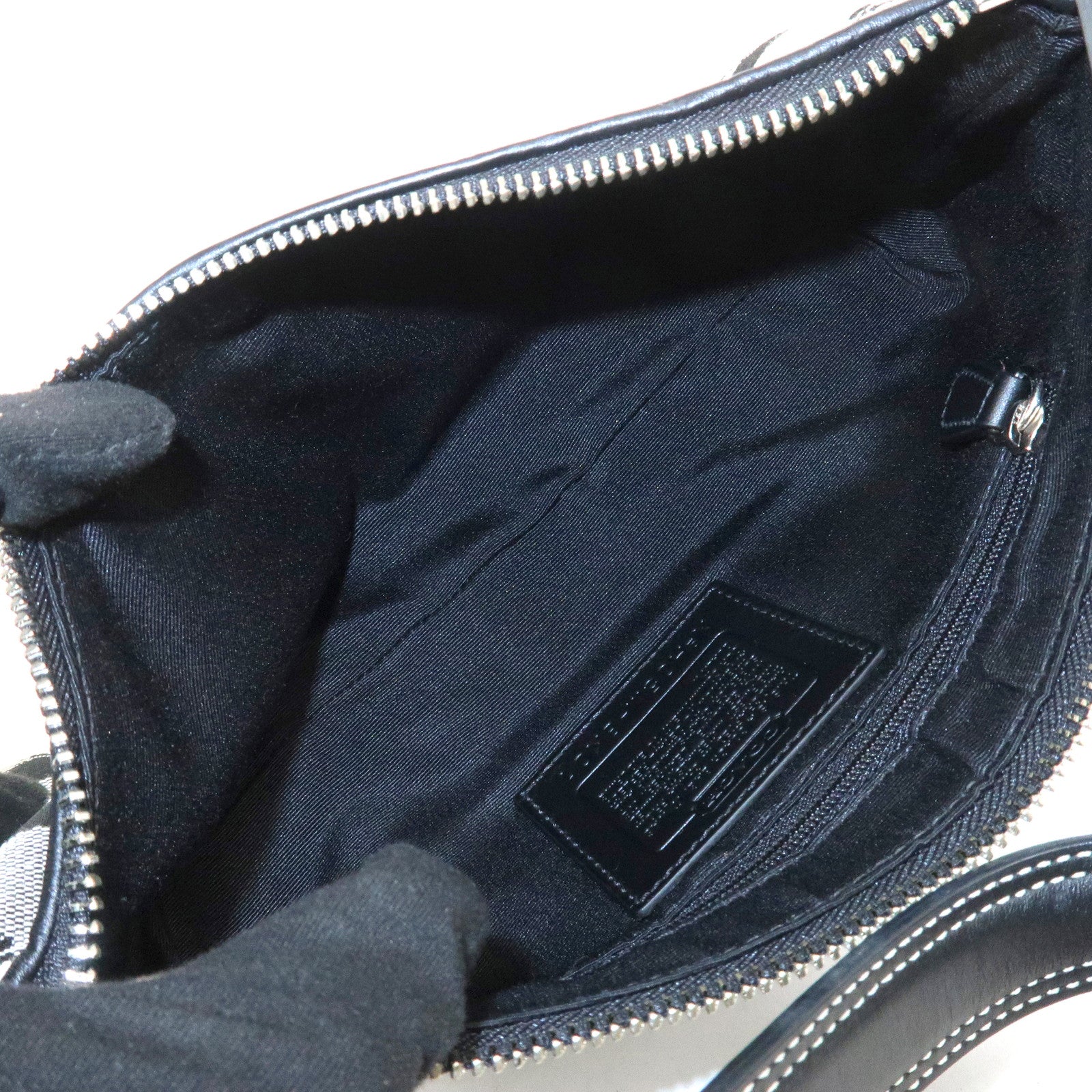 COACH Signature Logo Canvas Leather Shoulder Bag Hand Bag Black
