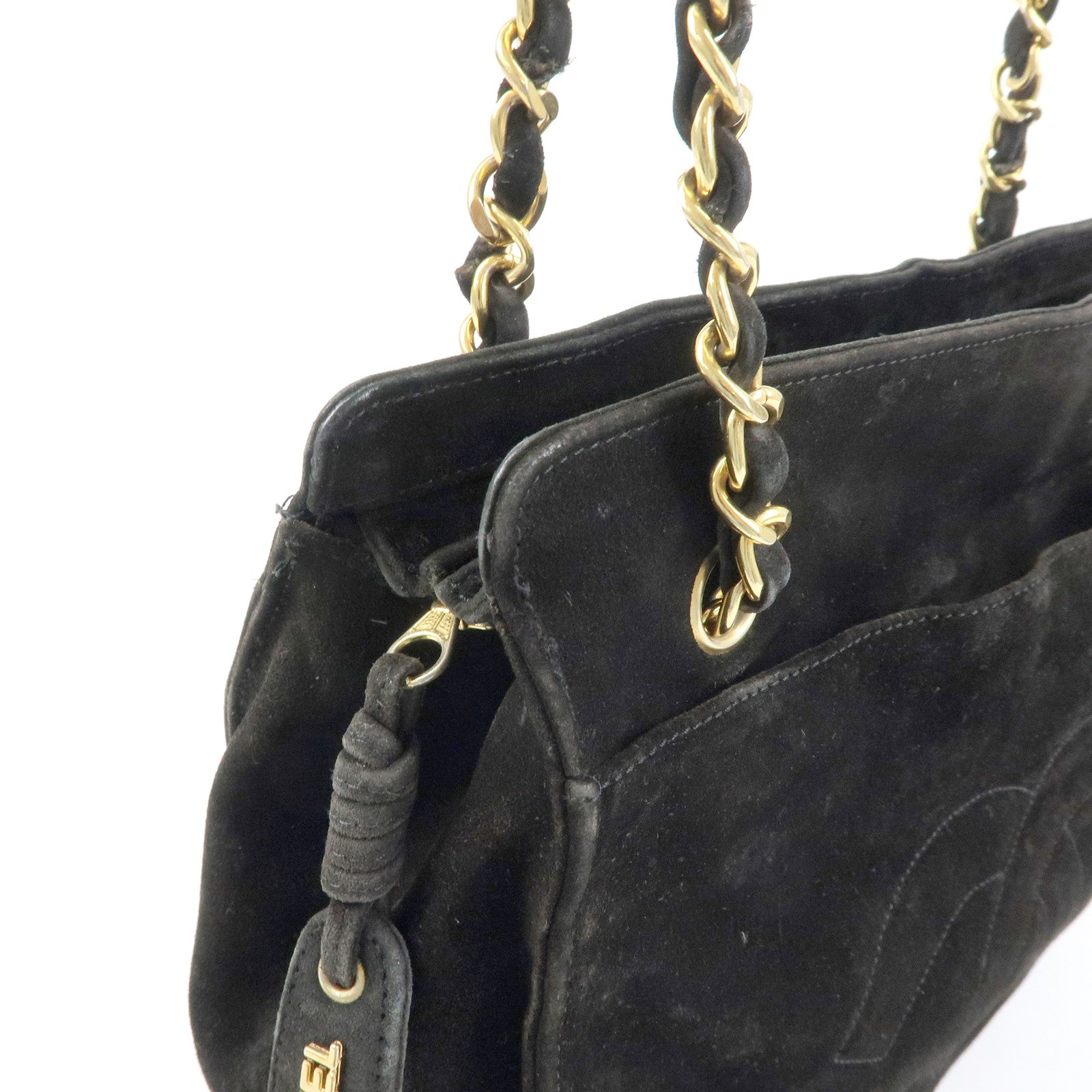 CHANEL COCO Mark Suede Chan Shoulder Bag Black