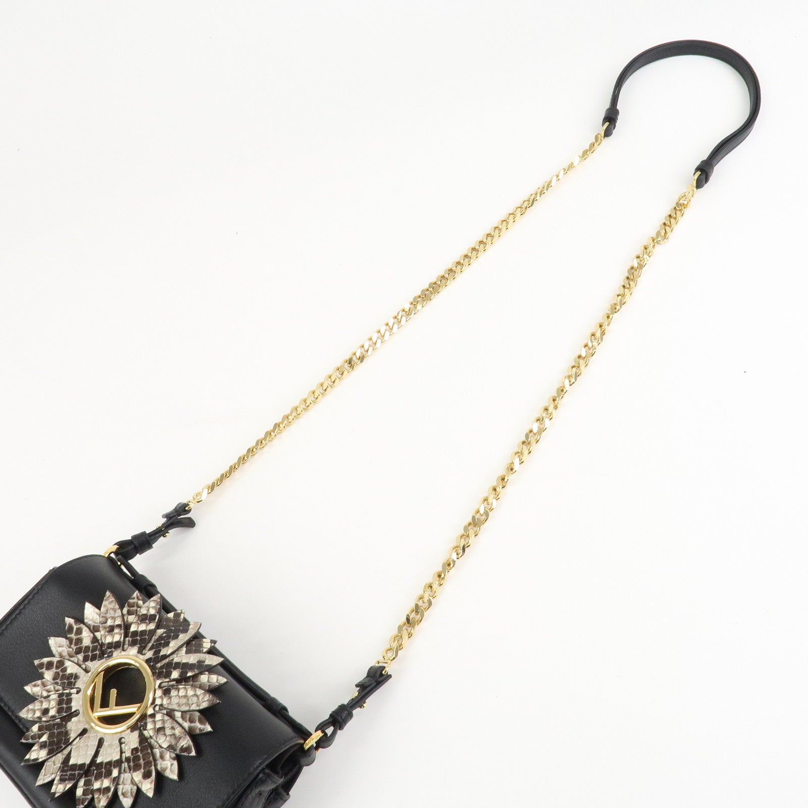 FENDI Leather Double Micro Baguette Shoulder Hand Bag Black 8M0371