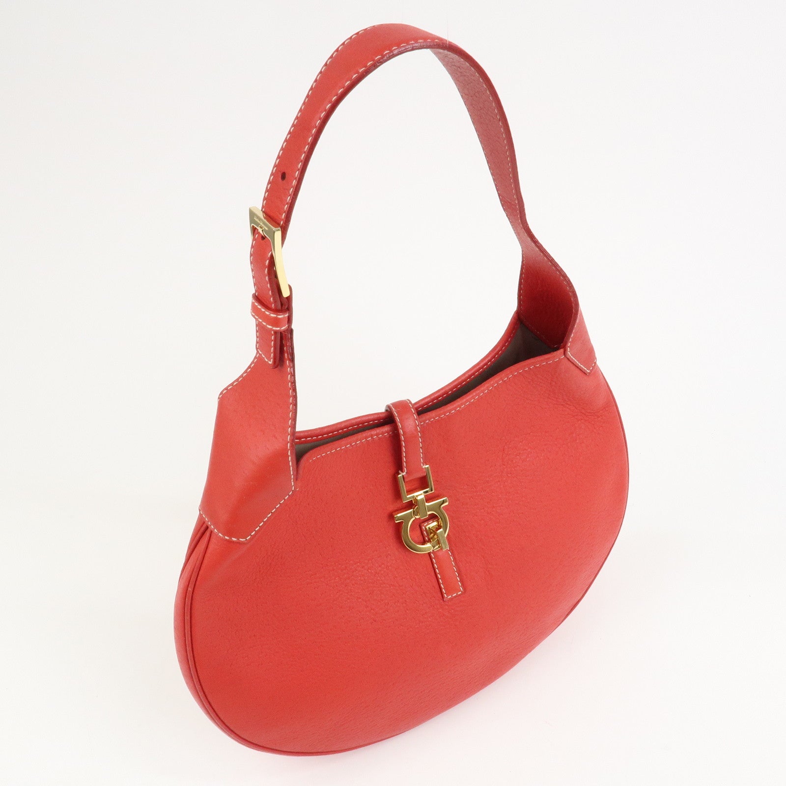 Ferragamo Gancini Leather Shoulder Bag Red