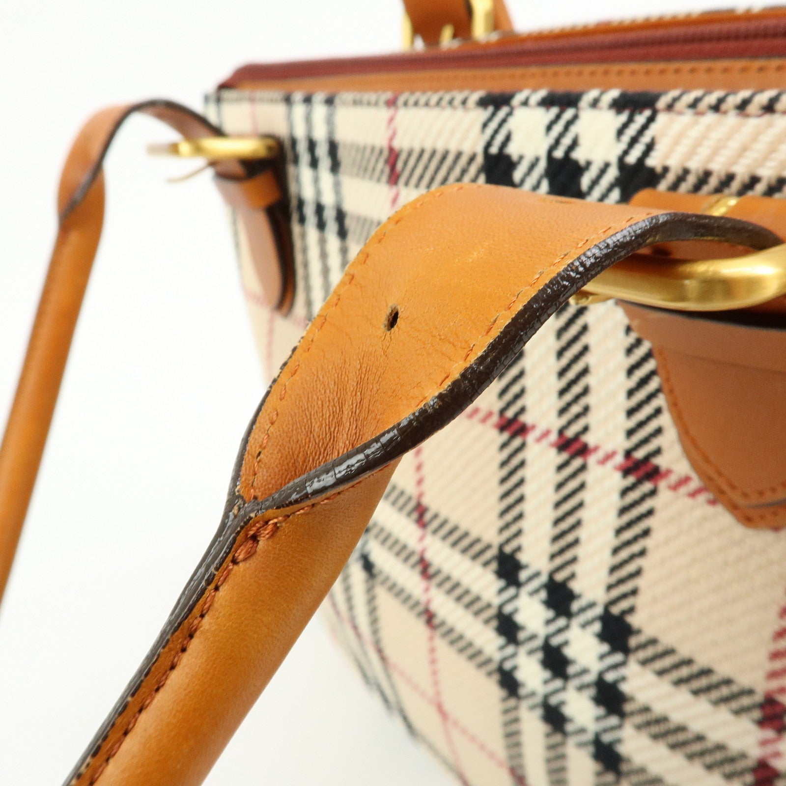 BURBERRY Nova Plaid Canvas Leather Tote Bag Hand Bag Beige Camel