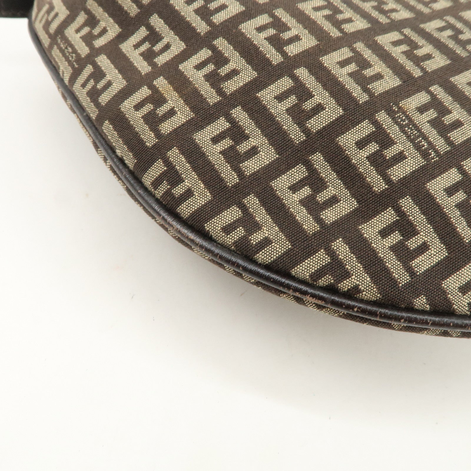 FENDI Zucchino Canvas Leather Hand Bag Shoulder Bag Brown 8BR441