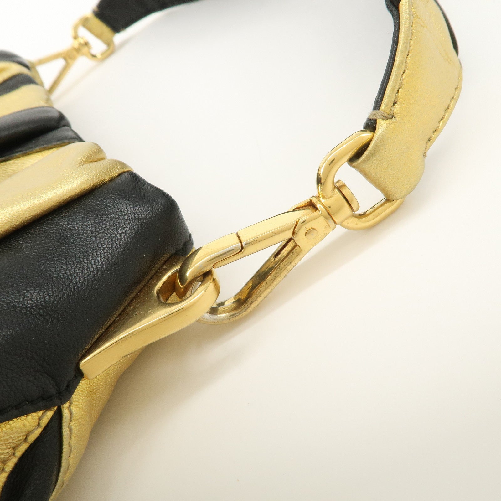 PRADA Leather Hand Bag Black Gold Hardware