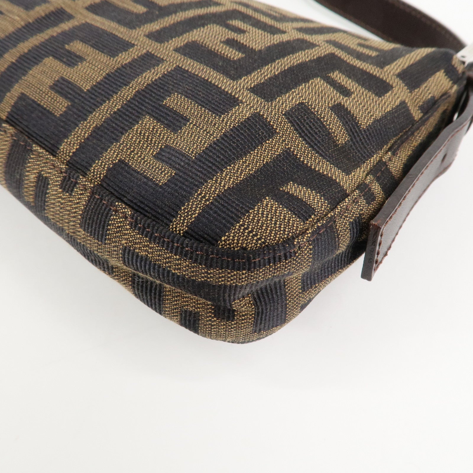 FENDI Mamma Baguette Zucca Canvas Shoulder Bag Brown Black 26424
