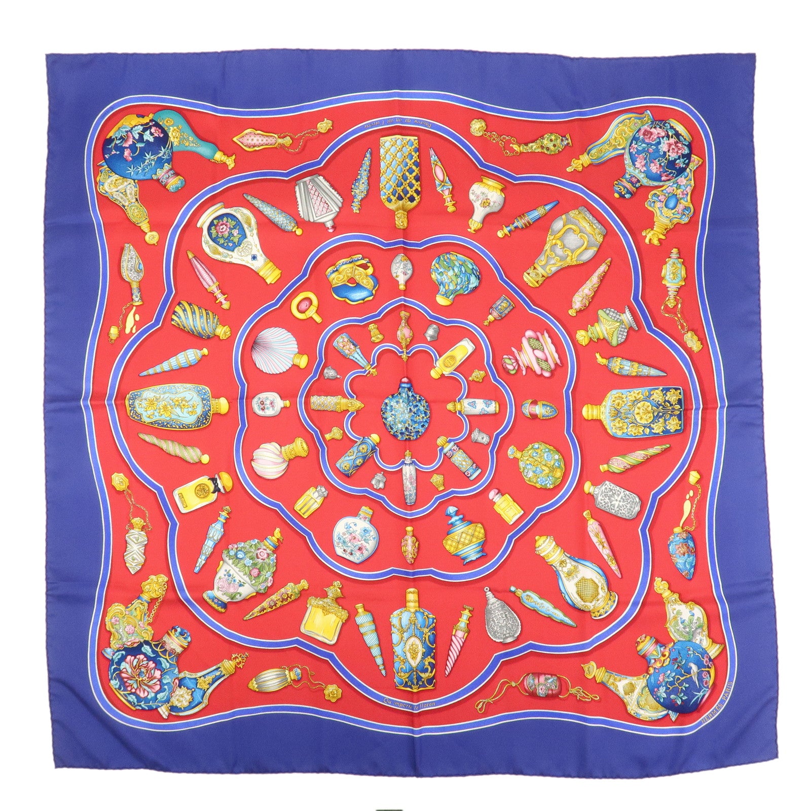 HERMES Carre 90 Silk 100% Scarf Pourvu qu'on ait l'ivresse Navy Red