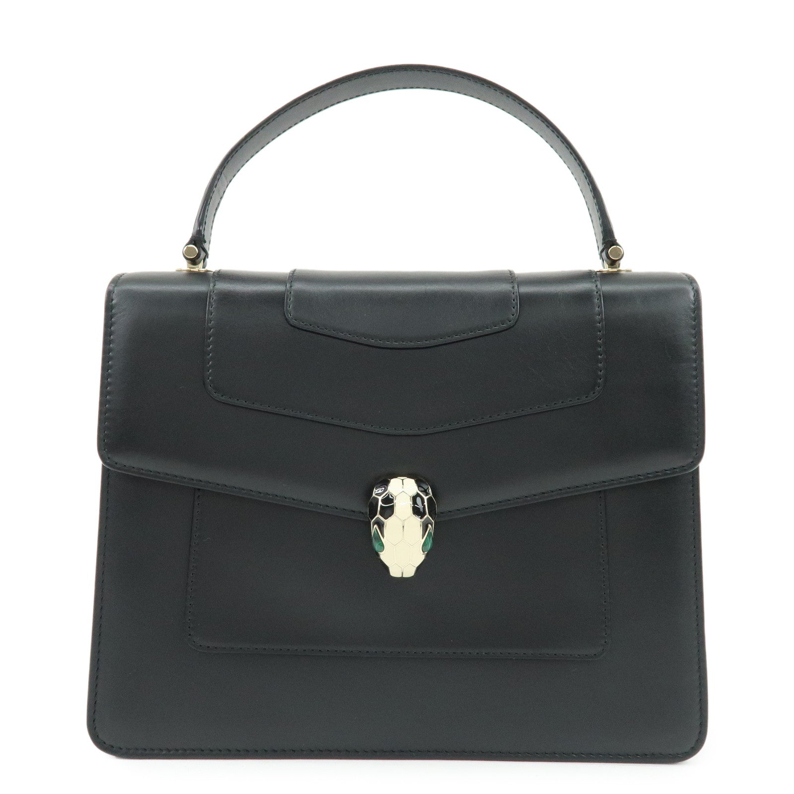 BVLGARI Serpenti Forever Top Handle Calf Leather Hand Bag Black