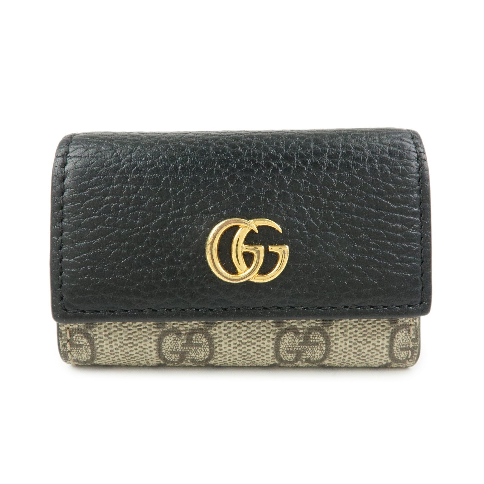 GUCCI GG Marmont GG Supreme Leather 6 Key Case Beige Black 456118