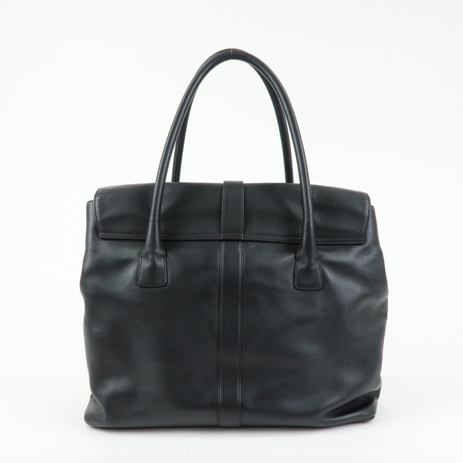 CHANEL COCO Mark Calf Leather Boston Bag Hand Bag Black