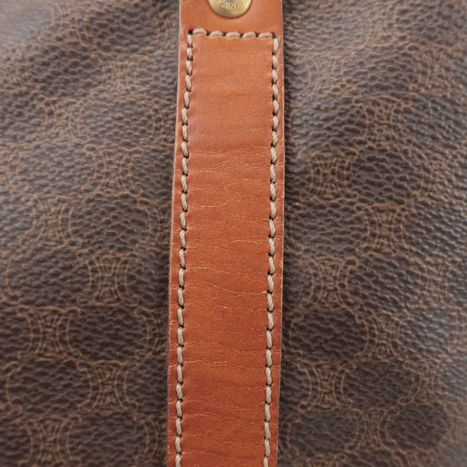 CELINE Macadam PVC Coated Canvas Leather Tote Bag Hand Bag Brown