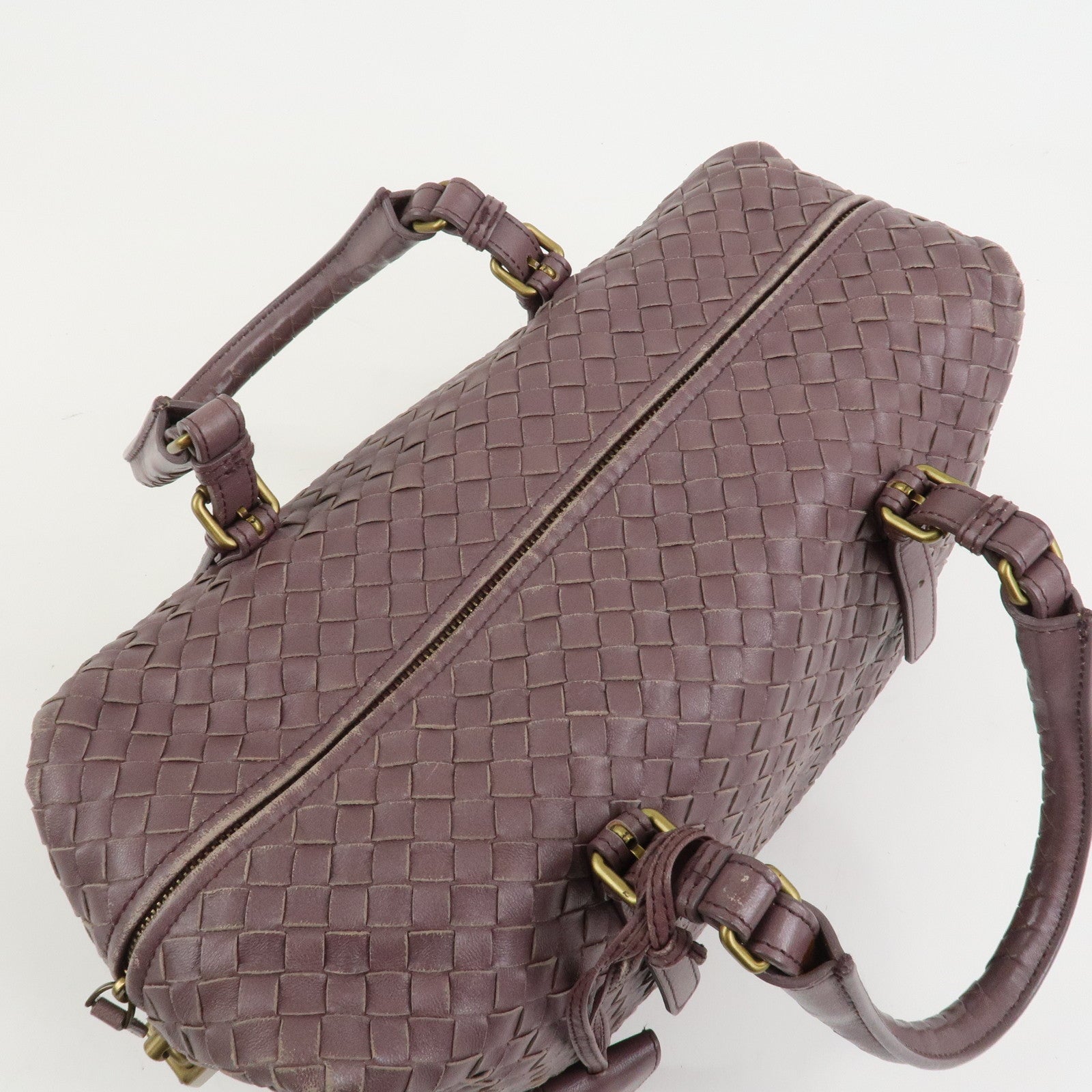 BOTTEGA VENETA Intrecciato Leather Boston Bag Purple 173398