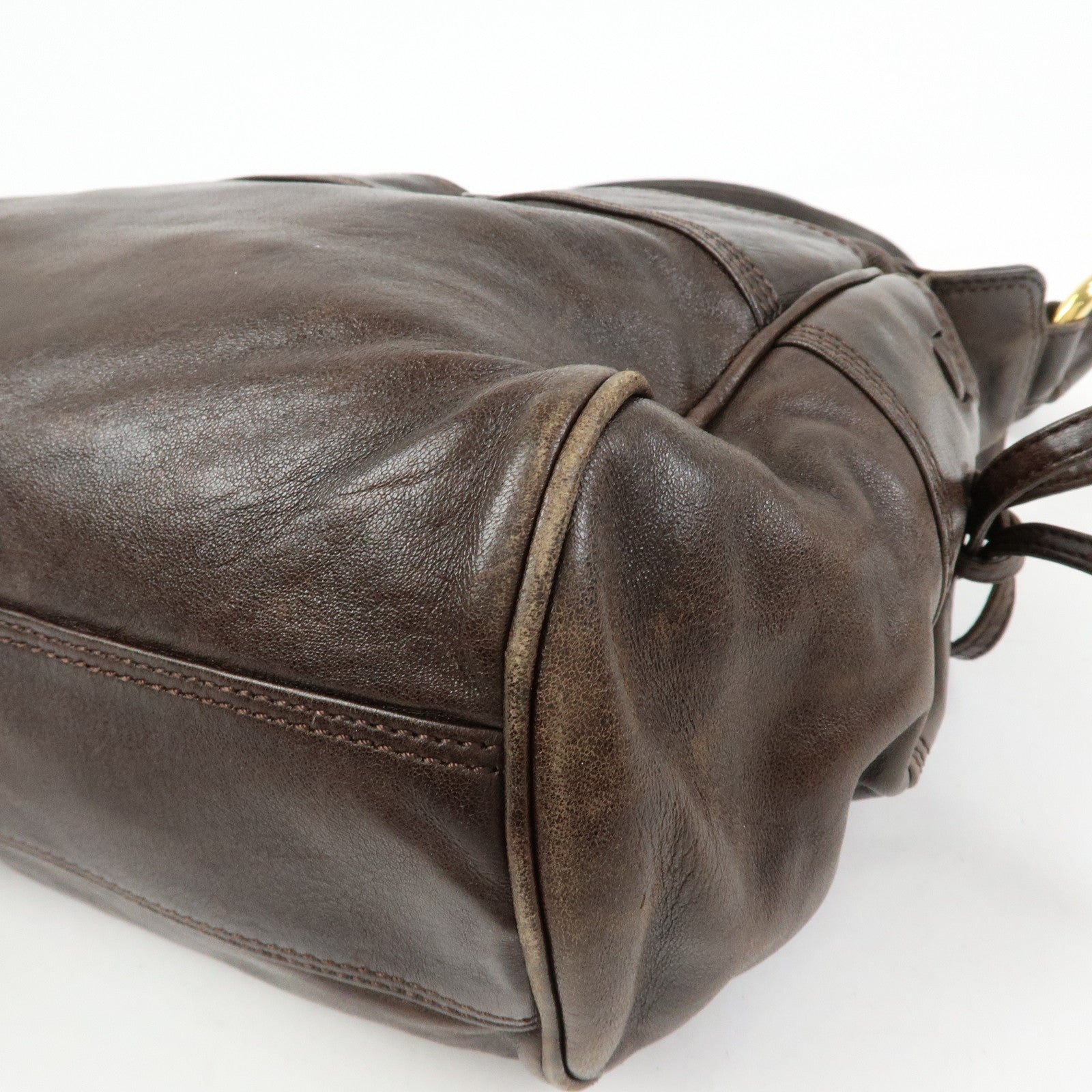 CELINE Side Ribbon Leather Shoulder Bag Hand Bag Brown