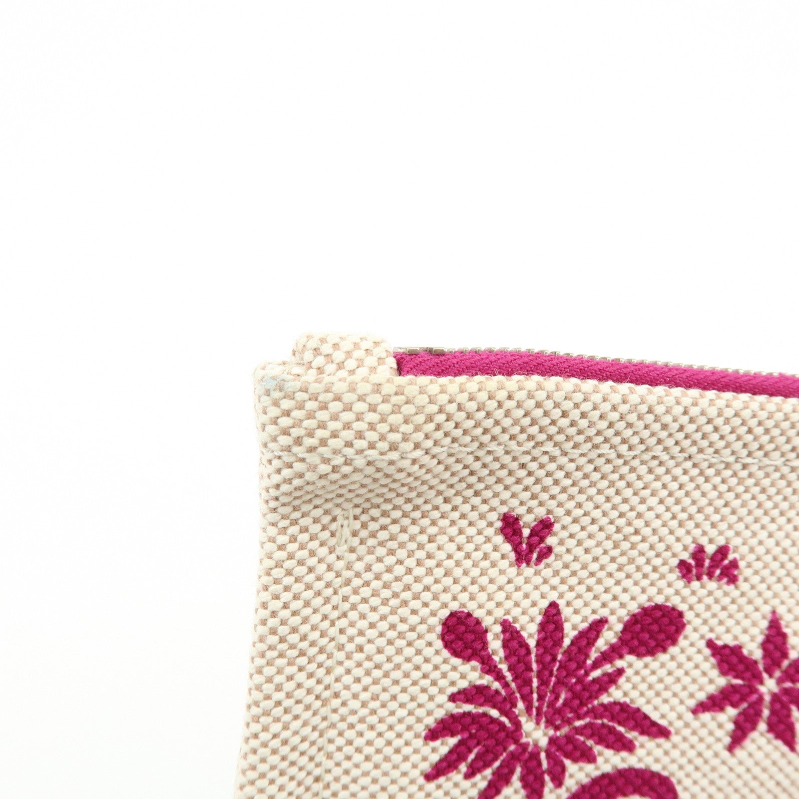 HERMES New Yachting PM Canvas Leather Flat Pouch Beige Purple