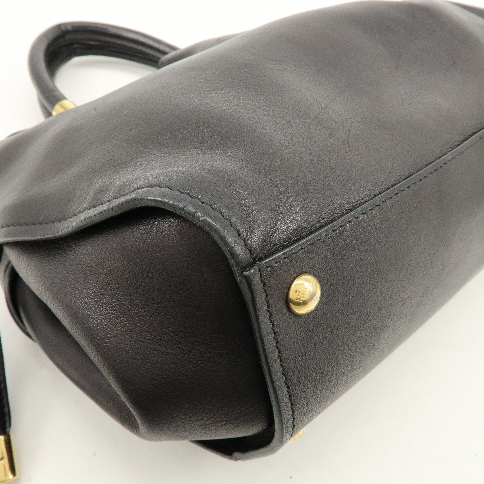 Ferragamo Gancini Leather Hand Bag Black