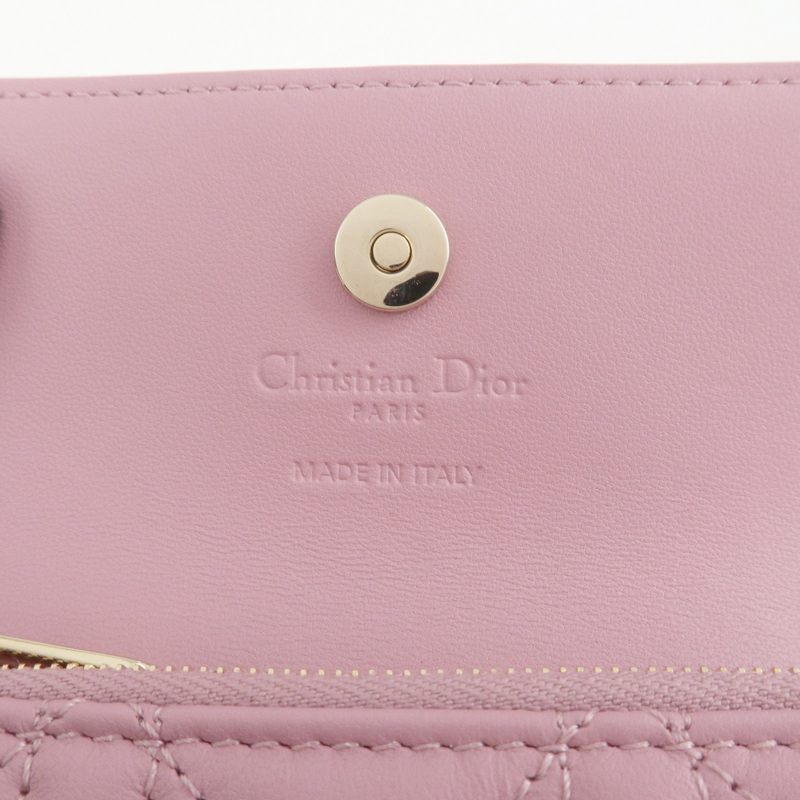 Christian Dior Cannage Logo Leather Bi-fold Compact Wallet Pink