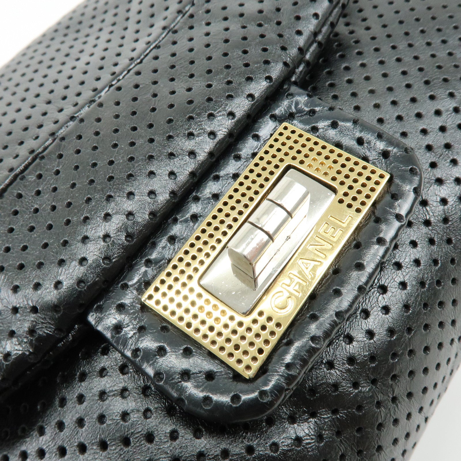 CHANEL 2.55 Punching Calf Leather Chain Shoulder Bag  Black