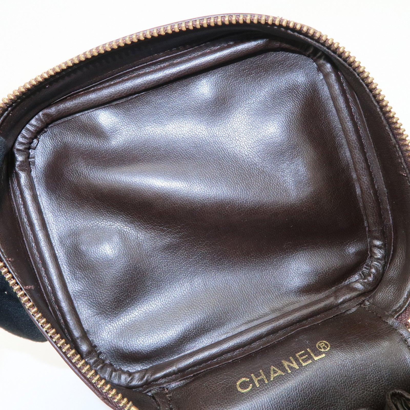 CHANEL COCO Mark Leather Vanity Bag Hand Bag Cosmetic Bag Brown A01998