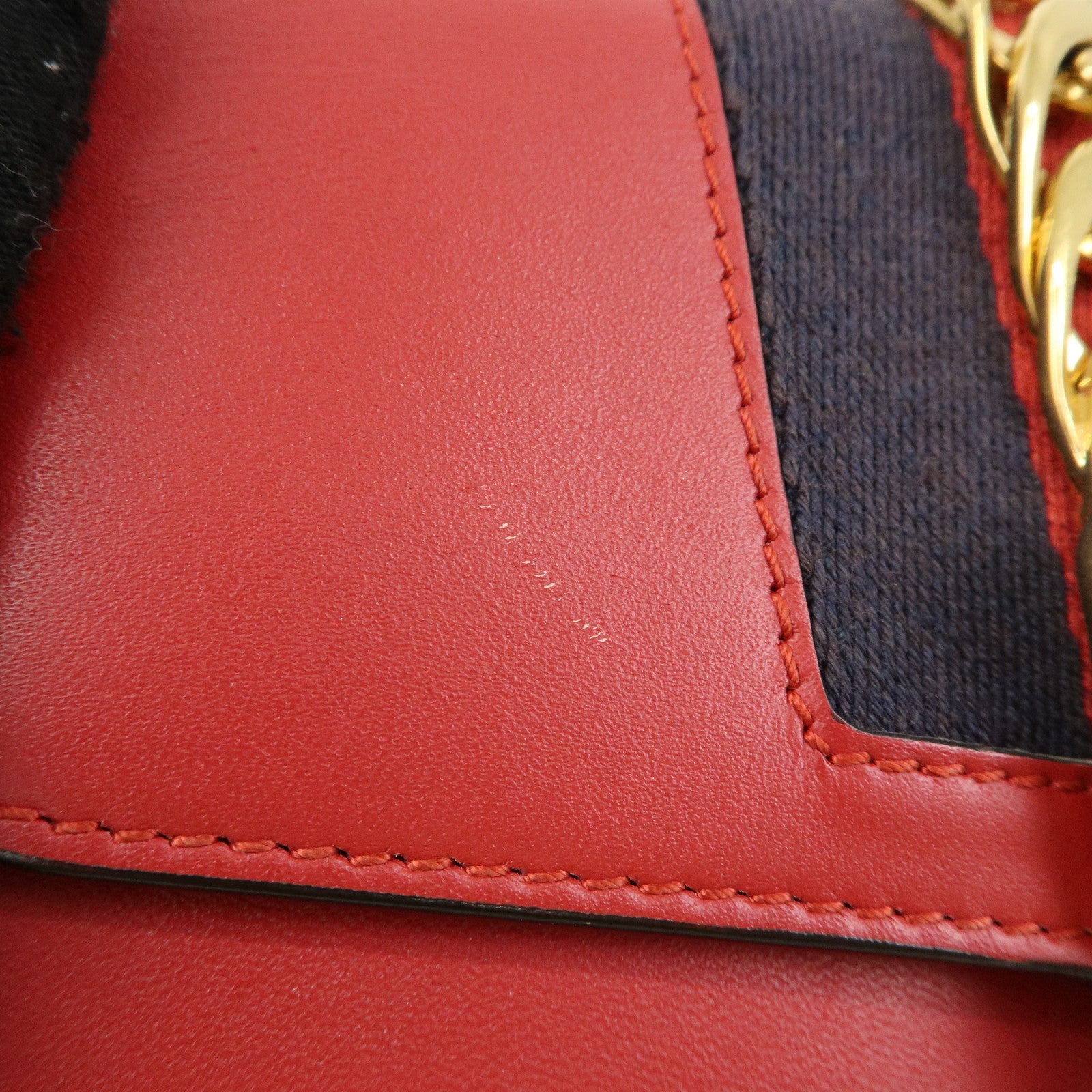 GUCCI Sylvie Sherry Leather Chain Mini Shoulder Bag Red Navy 494646