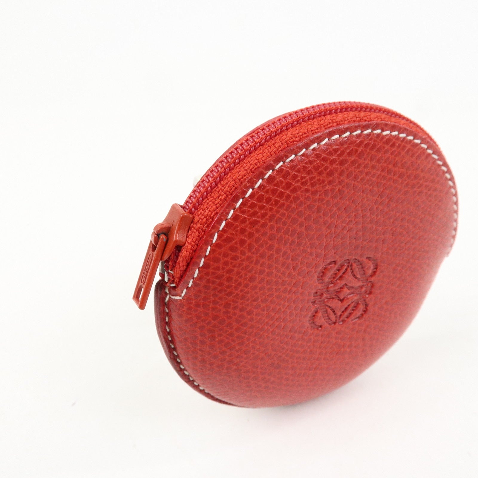 LOEWE Set of 2 Leather Suede Coin Case Red Brown