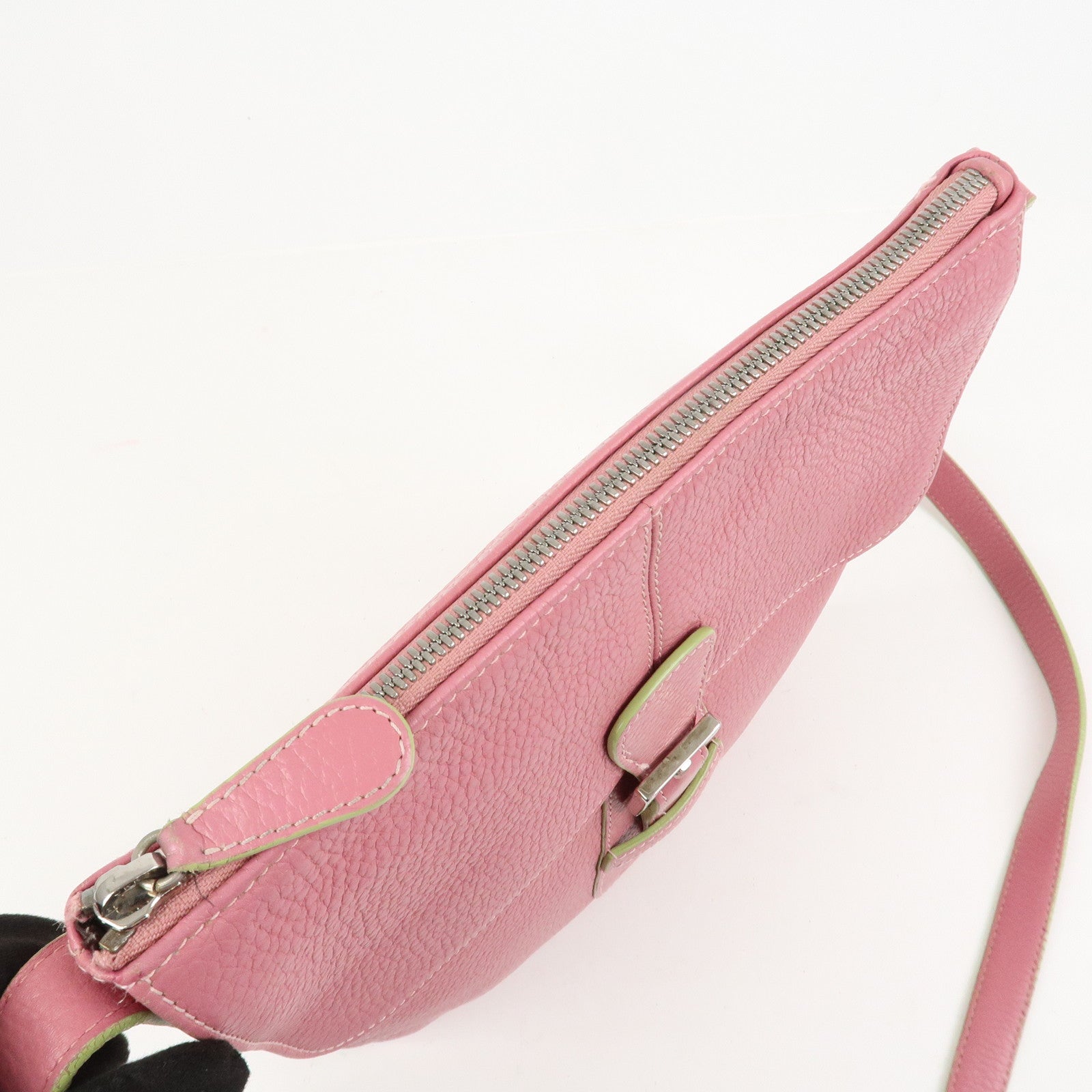 LOEWE Senda Leather Shoulder Bag Crossbody Bag Pink Light Green