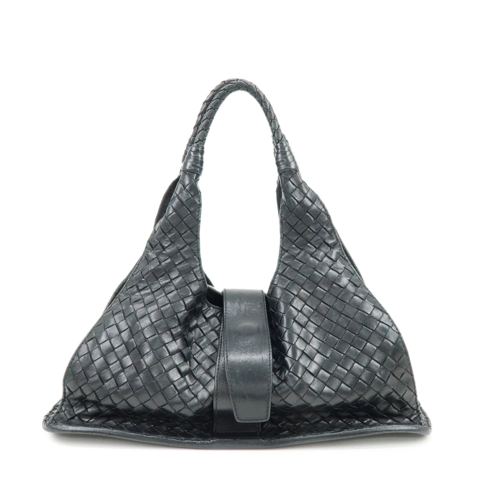 BOTTEGA VENETA  Intrecciato Leather Hand Bag Black 113087