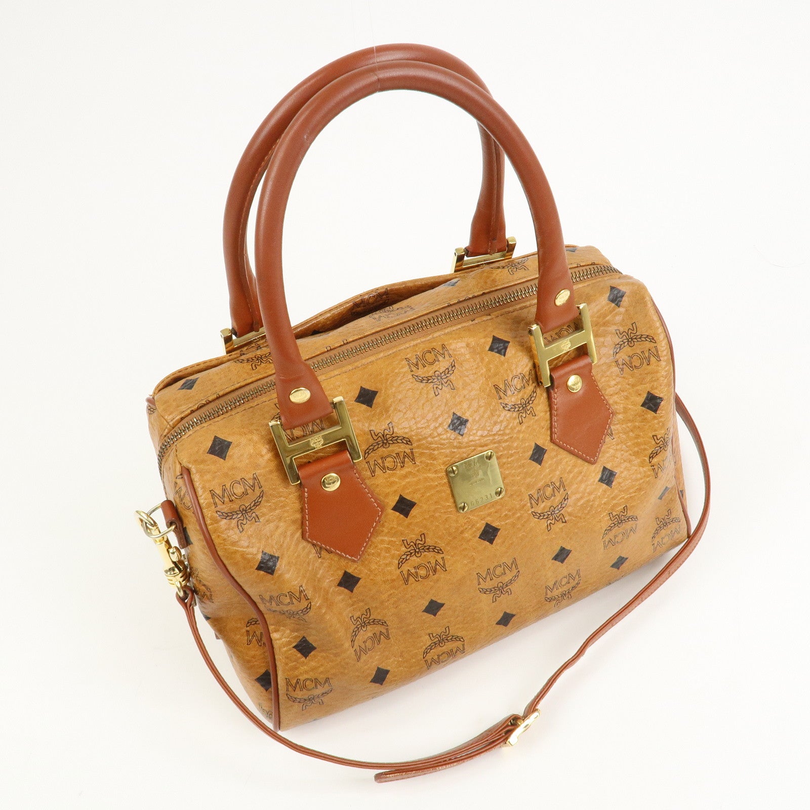 MCM Visetos Leather 2WAY Bag Hand Bag Shoulder Bag Brown