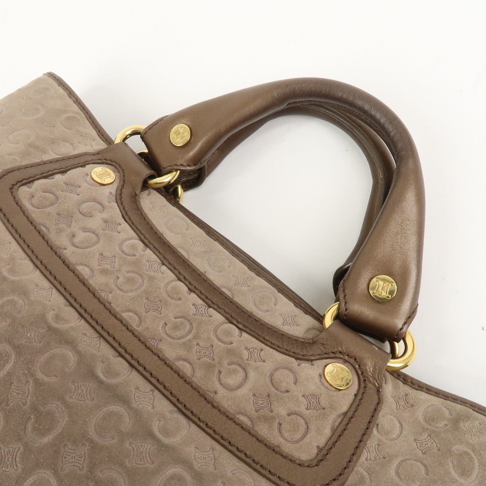 CELINE C Macadam Suede Leather Boogie Bag Hand Bag Beige Brown