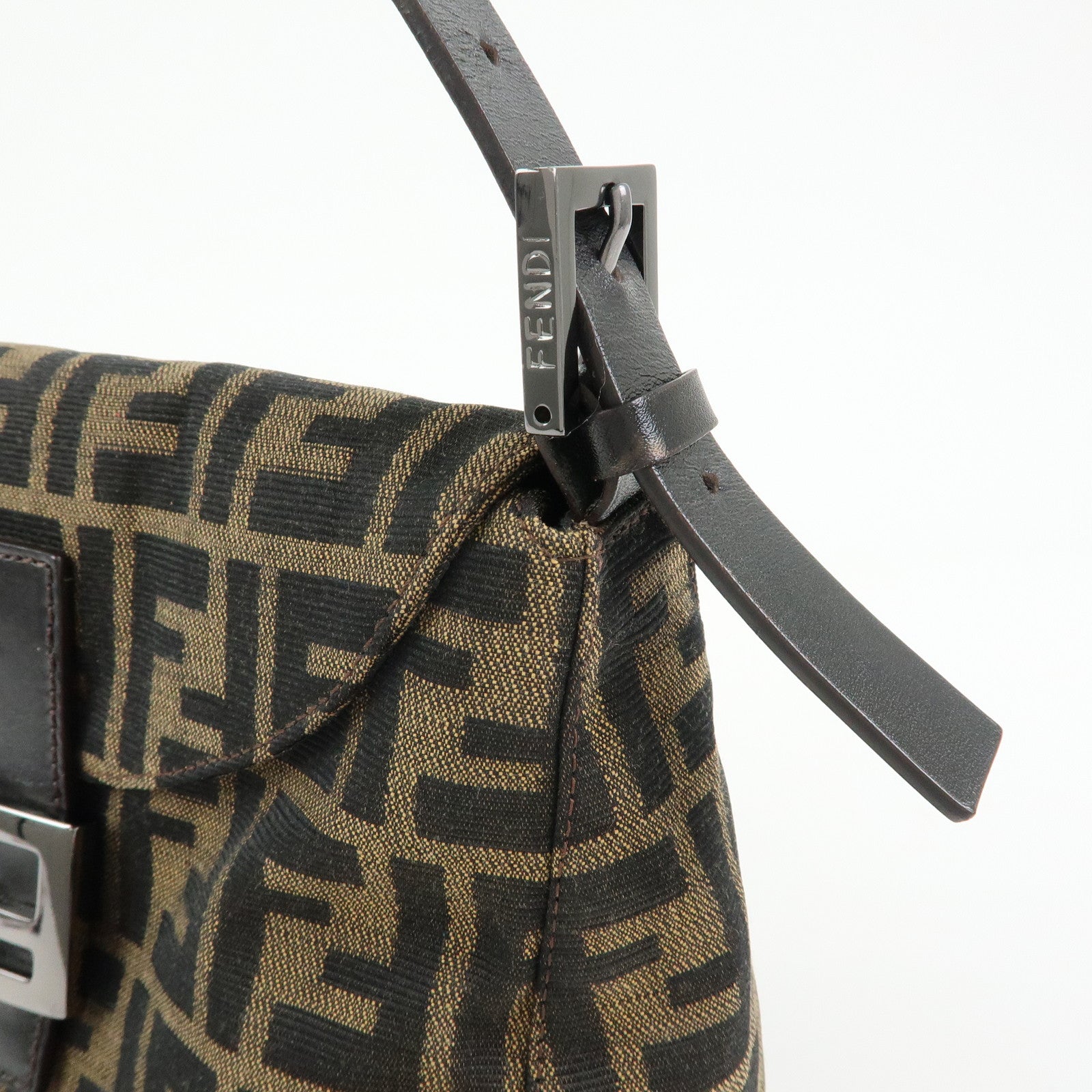 FENDI Zucca Mamma Baguette Canvas Leather Shoulder Bag 8BR004