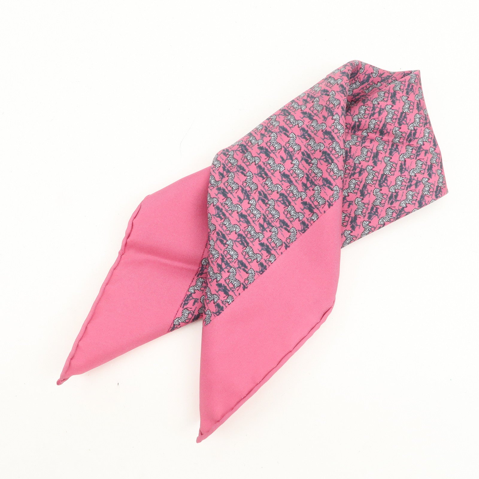 HERMES Logo Silk 100％ Scarf Safari 42×42 Pink