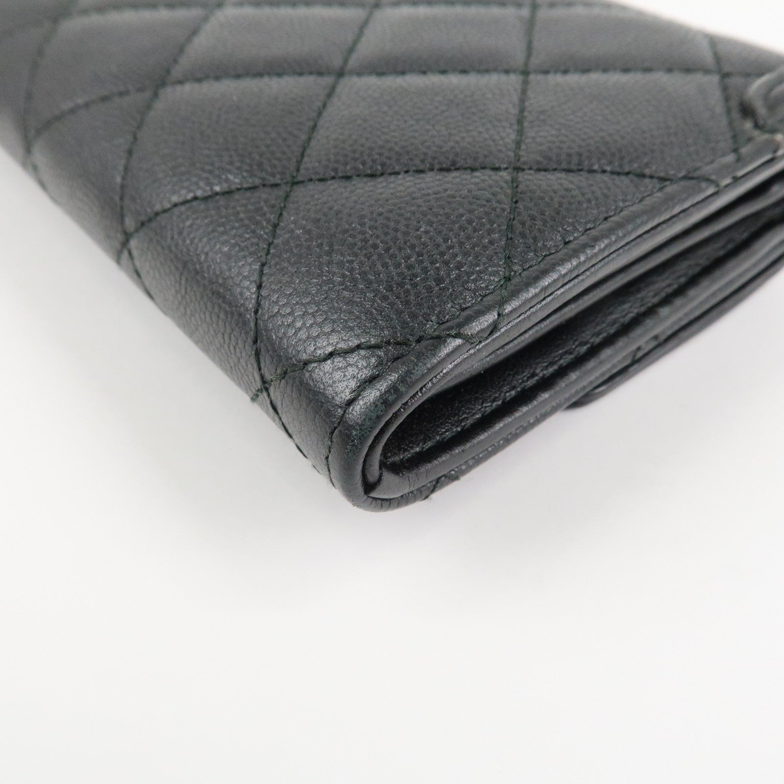 CHANEL Matelasse Caviar Skin CC Filigree Long Wallet Black A84448 Used