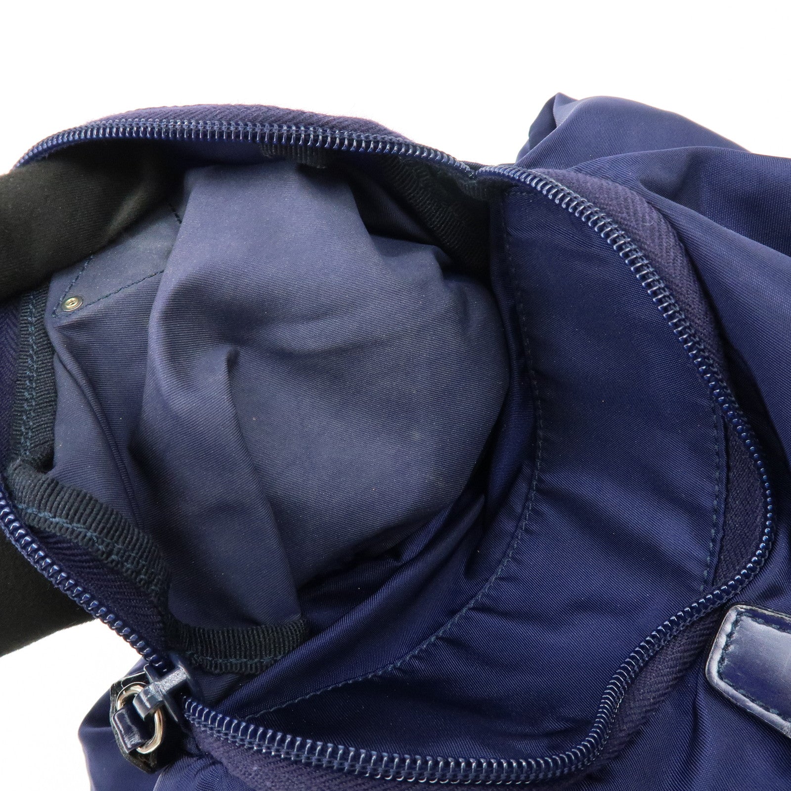 PRADA Triangle Logo Nylon Leather Backpack Rucksack Navy B4650F